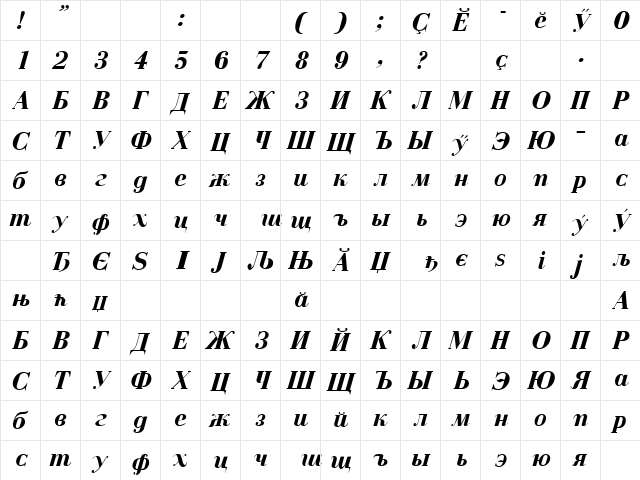 Czar Bold Italik Cuv CNP Bold Italic  glyph index