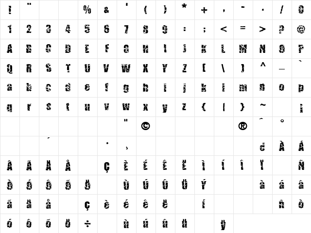 CMCorruged Regular  glyph index