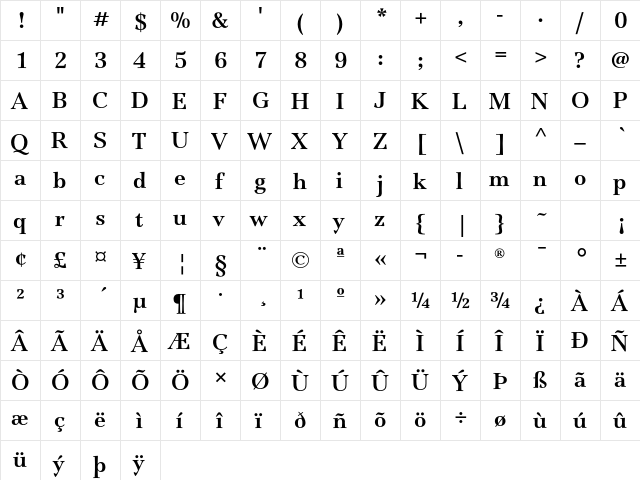 Jamille ITC Std Bold  glyph index
