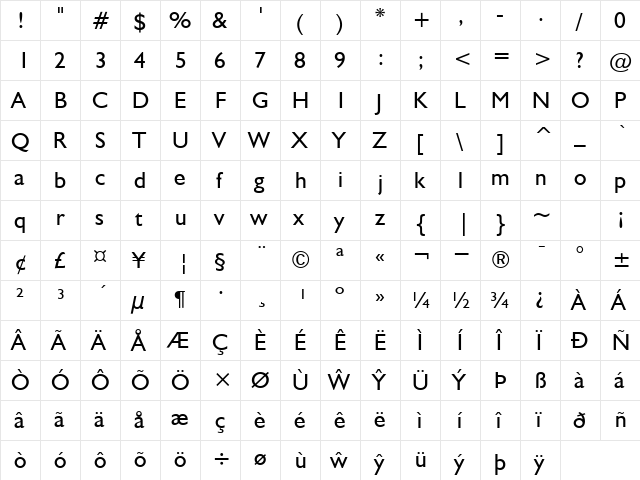 NRB Welsh Gillian Regular  glyph index