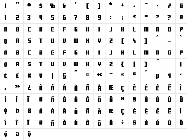 Brainstorm Bold  glyph index