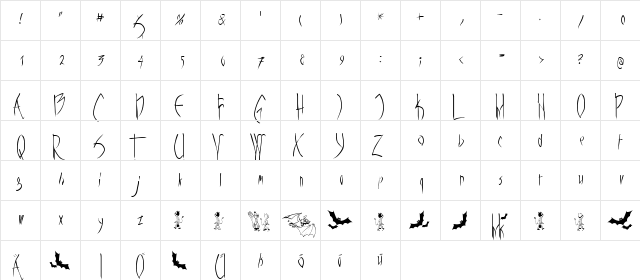 Vampyrish Regular  glyph index