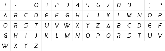 Olga Light Italic  glyph index