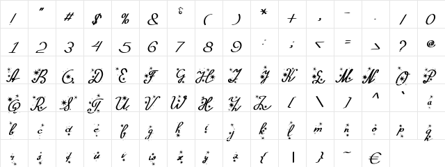 Silvester Regular  glyph index
