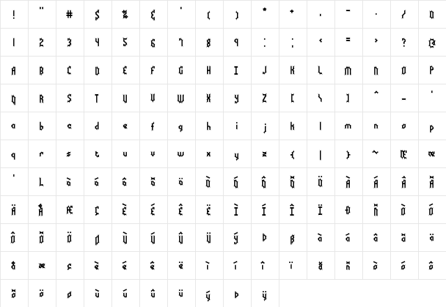 Bocuma Batty BRK Normal  glyph index