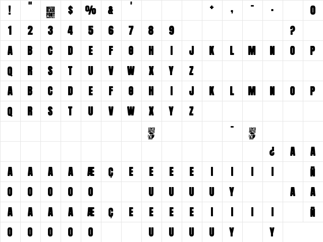 Mister Black Regular  glyph index
