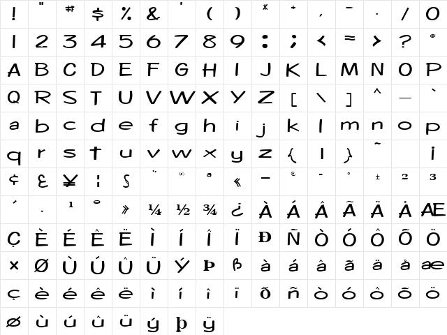 Jurasaki Bold  glyph index