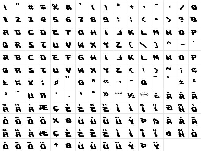 Astropolis Leftalic Italic  glyph index