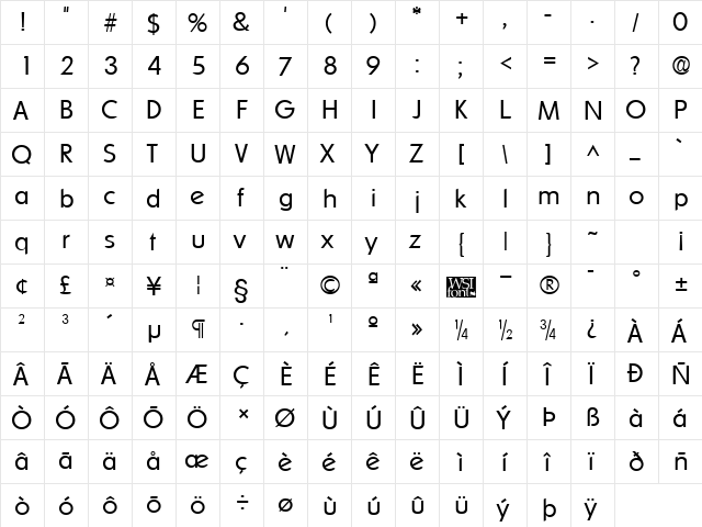 SharnayLight Regular  glyph index