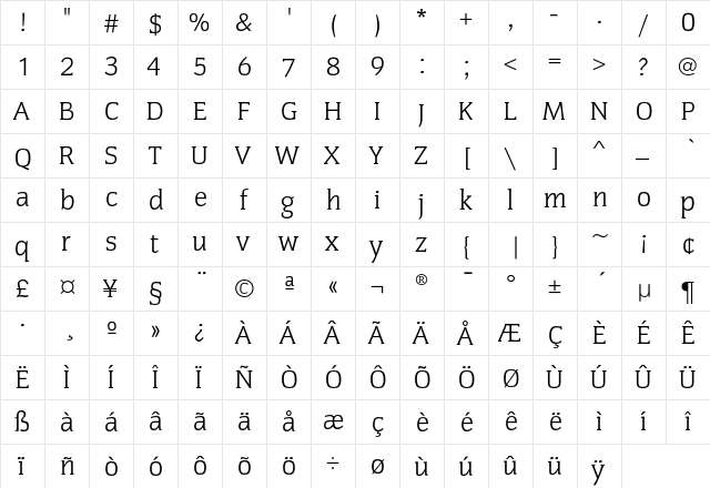 CongressEF Light  glyph index