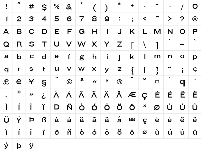 Knockout Medium  glyph index