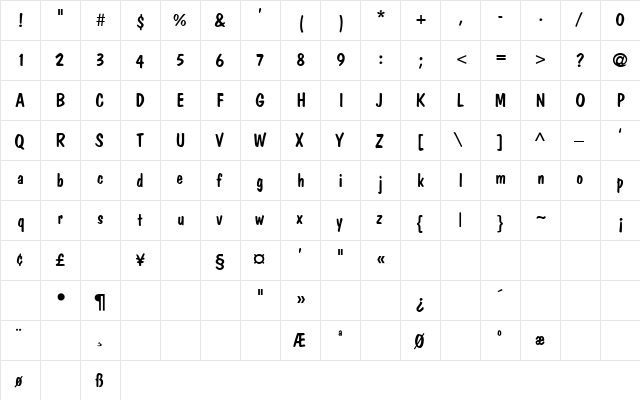 Havel LITE Regular  glyph index