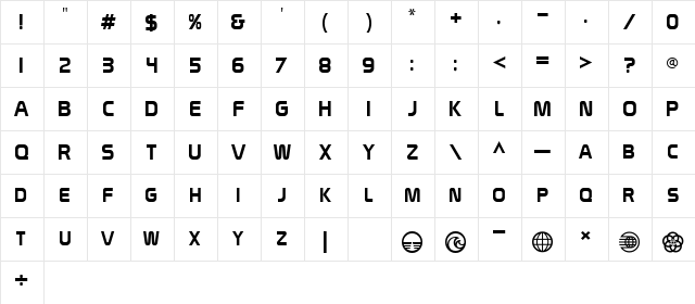 World Regular  glyph index