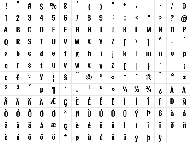 Oswald Medium  glyph index