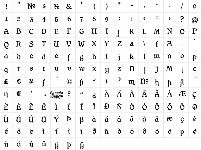 Hamlet Headstone OsF Regular  glyph index