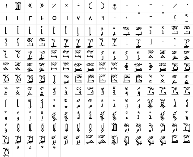 AYM Shurooq 21 Normal  glyph index