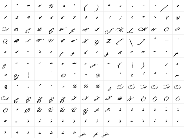 Article10 Bold  glyph index