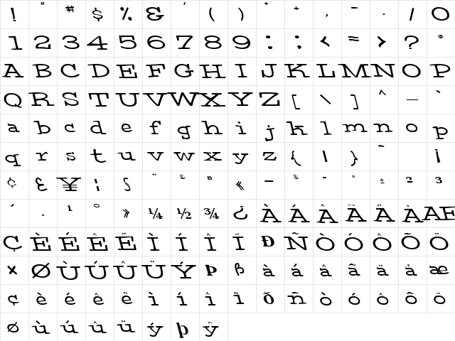 CelticBreezeLight80 Regular  glyph index