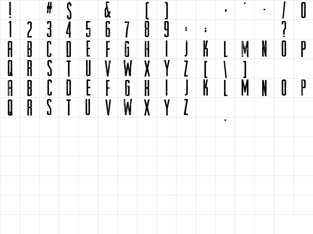 Raleigh Rock Regular  glyph index
