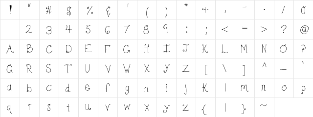 KBBonjourMySweet Medium  glyph index
