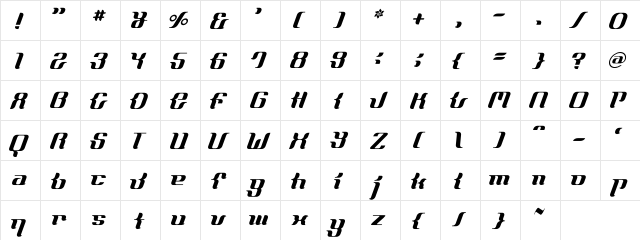 FrenchCurve ALP  glyph index