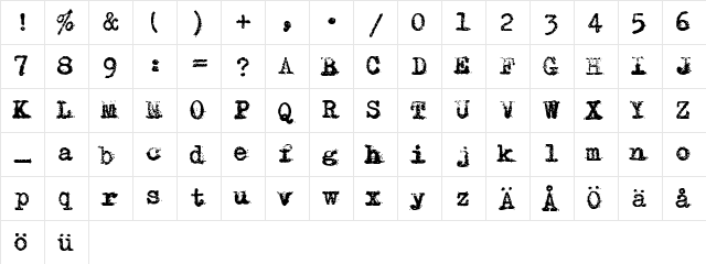 Typewriter - Remington RIVIERA Regular  glyph index
