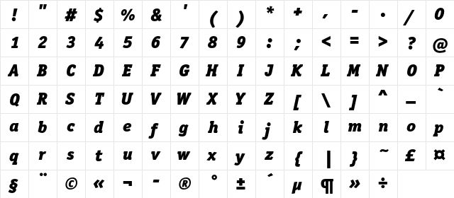 OfficinaSerifBlackC Italic  glyph index