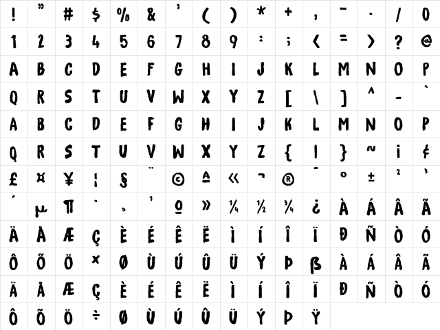 Generous DEMO Regular  glyph index