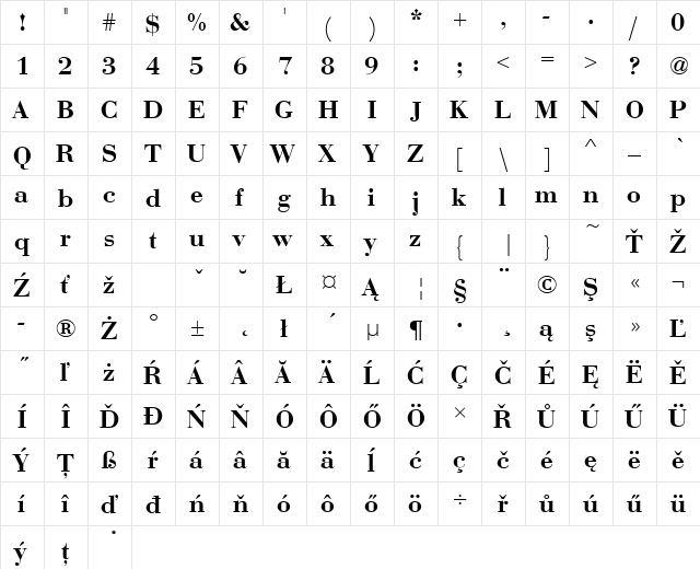 BauerBodDEEDemBol Regular  glyph index