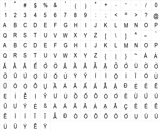 VPS Pleiku Hoa Regular  glyph index