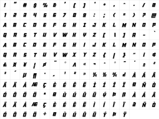 Buchanan Punch Italic Italic  glyph index