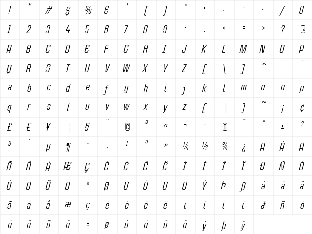 CaseStudyNoOne LT Italic  glyph index