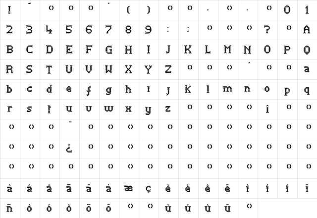 Billes Regular  glyph index