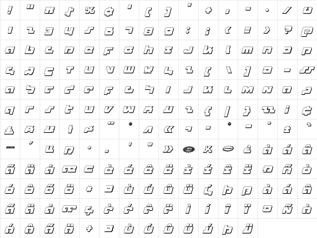 Boomstick 3D Italic Italic  glyph index