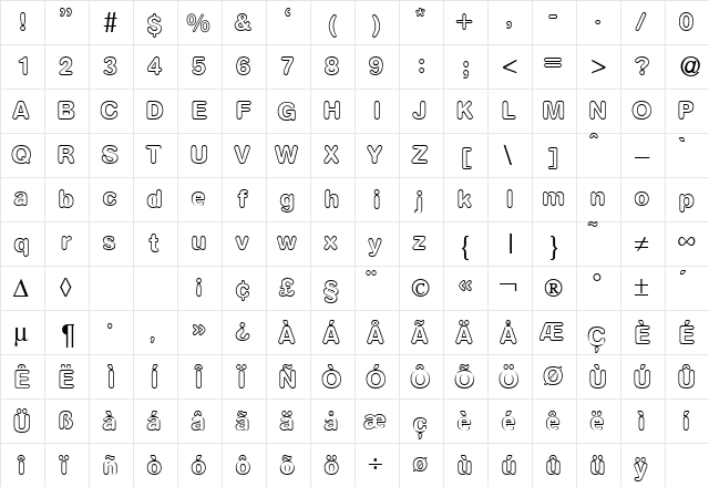 AkzentRoundedOut Bold  glyph index