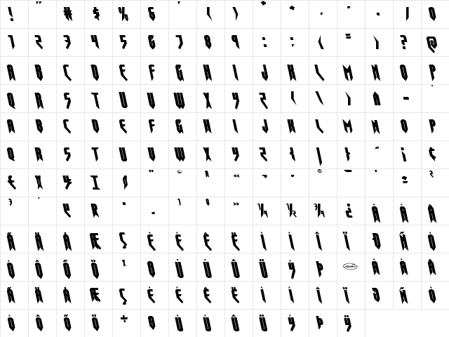 Opus Magnus Leftalic Italic  glyph index