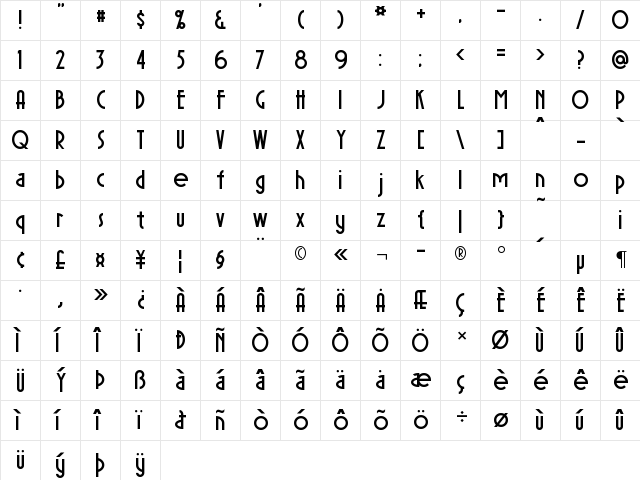 Sierra Madre Regular  glyph index