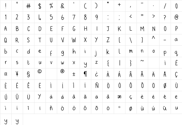 Arnie Regular  glyph index