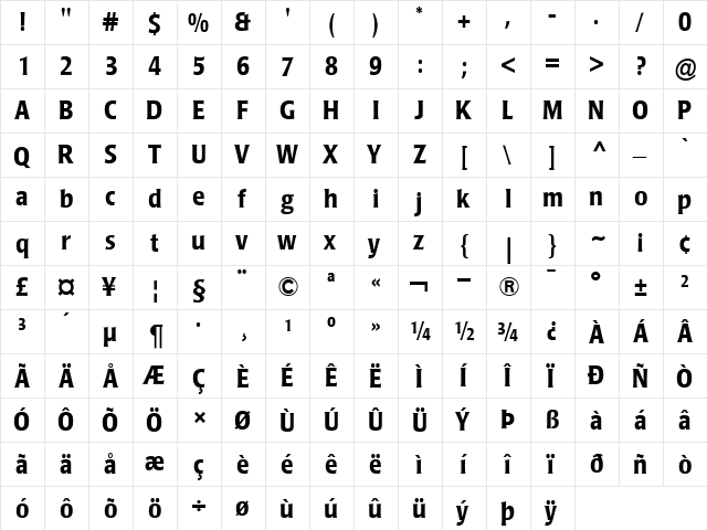 Poppl-Laudatio-CondensedMedium Medium  glyph index