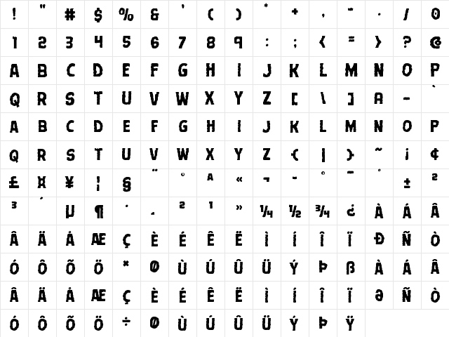 Terror Babble Regular  glyph index