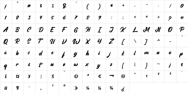 Aimchestar Free Personal Use Regular  glyph index