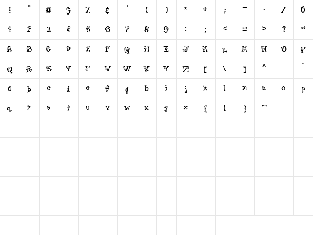 LD Clover Regular  glyph index