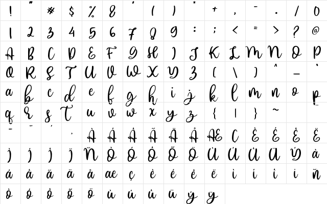 juliette Regular  glyph index