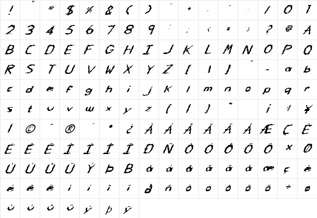 FZ WACKY 62 ITALIC Normal  glyph index