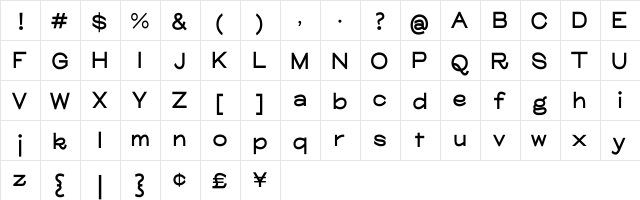 Glora Bold Regular  glyph index