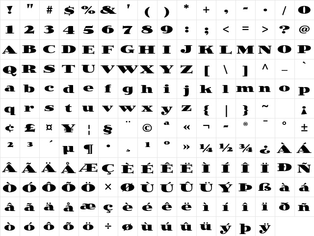 Jimbo Std Black Expanded  glyph index