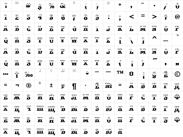 a_PresentumB&W Regular  glyph index