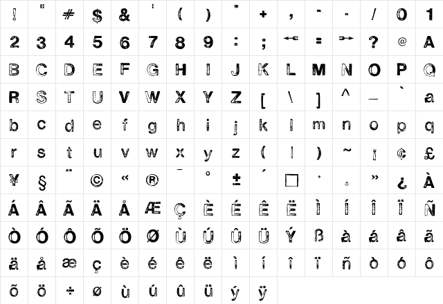 H2D2-Alevita Rough  glyph index