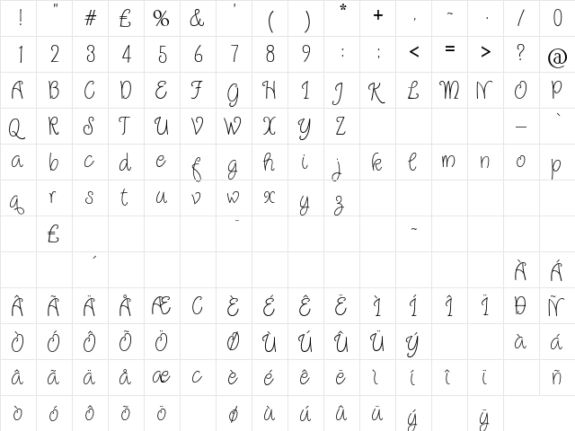 Qirlycues free Regular  glyph index