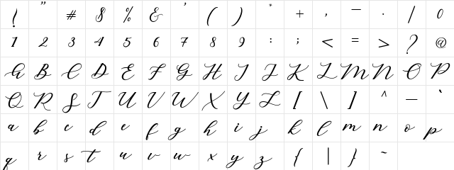 Cintya Script Regular  glyph index